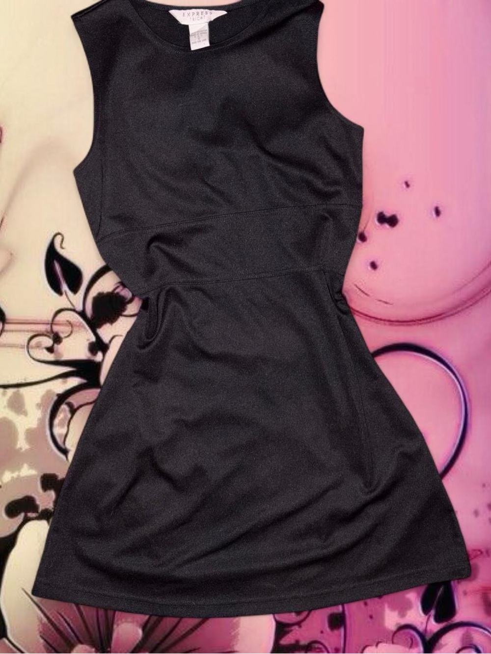 vtg 90s black mini dress - express tricot, sz sm